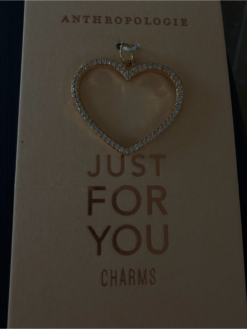Anthropologie Gold Pave Open Heart Charm Pendant NWT